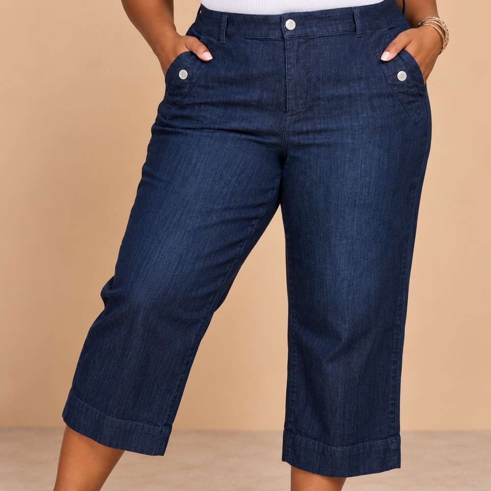 Chico's Trouser Crop Denim Capris Women's 2.5 (14 - Large) Wide Leg Quiet Luxury